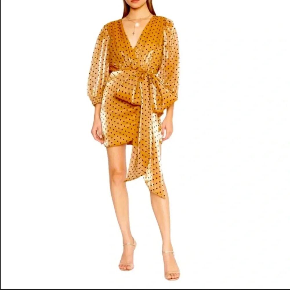 4SI3NA  Alora Shimmer Polka Dot Minidress In Gold and Black size L NWOT